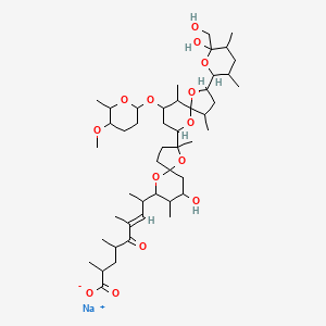 molecular formula C47H77NaO14 B8082356 sodium;(E)-8-[7-hydroxy-2-[2-[6-hydroxy-6-(hydroxymethyl)-3,5-dimethyloxan-2-yl]-9-(5-methoxy-6-methyloxan-2-yl)oxy-4,10-dimethyl-1,6-dioxaspiro[4.5]decan-7-yl]-2,8-dimethyl-1,10-dioxaspiro[4.5]decan-9-yl]-2,4,6-trimethyl-5-oxonon-6-enoate 