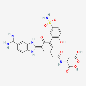 molecular formula C26H24N6O9S B8082489 2-[[2-[(3Z)-3-(5-carbamimidoyl-1,3-dihydrobenzimidazol-2-ylidene)-5-(2-hydroxy-5-sulfamoylphenyl)-4-oxocyclohexa-1,5-dien-1-yl]acetyl]amino]butanedioic acid 