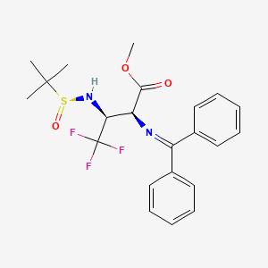 molecular formula C22H25F3N2O3S B8082717 Methyl (2S,3S)-2-[(diphenylmethylidene)amino]-4,4,4-trifluoro-3-{[(S)-2-methylpropane-2-sulfinyl]amino}butanoate 