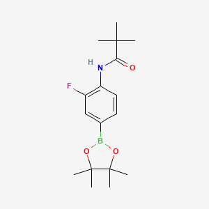molecular formula C17H25BFNO3 B8083597 N-[2-fluoro-4-(tetramethyl-1,3,2-dioxaborolan-2-yl)phenyl]-2,2-dimethylpropanamide 