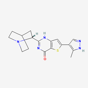 molecular formula C17H19N5OS B8085306 2-[(2R)-1-azabicyclo[2.2.2]octan-2-yl]-6-(5-methyl-1H-pyrazol-4-yl)-1H-thieno[3,2-d]pyrimidin-4-one 