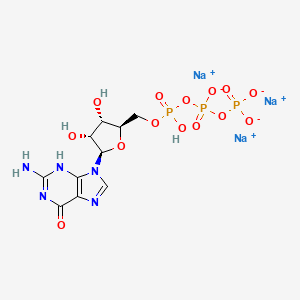 molecular formula C10H13N5Na3O14P3 B8085349 trisodium;[[[(2R,3S,4R,5R)-5-(2-amino-6-oxo-3H-purin-9-yl)-3,4-dihydroxyoxolan-2-yl]methoxy-hydroxyphosphoryl]oxy-oxidophosphoryl] phosphate 