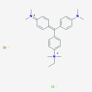 molecular formula C27H35BrClN3 B080857 Benzenaminium, 4-[[4-(dimethylamino)phenyl][4-(dimethyliminio)-2,5-cyclohexadien-1-ylidene]methyl]-N-ethyl-N,N-dimethyl-, bromide chloride (1:1:1) CAS No. 14855-76-6