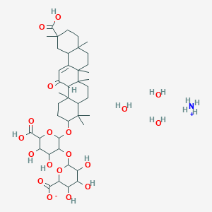 molecular formula C42H71NO19 B8088353 azanium;6-[6-carboxy-2-[(11-carboxy-4,4,6a,6b,8a,11,14b-heptamethyl-14-oxo-2,3,4a,5,6,7,8,9,10,12,12a,14a-dodecahydro-1H-picen-3-yl)oxy]-4,5-dihydroxyoxan-3-yl]oxy-3,4,5-trihydroxyoxane-2-carboxylate;trihydrate 