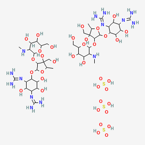2-[3-(Diaminomethylideneamino)-4-[3-[4,5-dihydroxy-6-(hydroxymethyl)-3-(methylamino)oxan-2-yl]oxy-4-hydroxy-4-(hydroxymethyl)-5-methyloxolan-2-yl]oxy-2,5,6-trihydroxycyclohexyl]guanidine;sulfuric acid