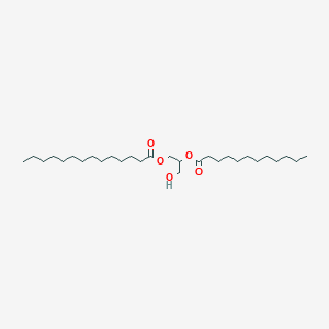 molecular formula C29H56O5 B8088793 Tetradecanoic acid, 3-hydroxy-2-[(1-oxododecyl)oxy]propyl ester 