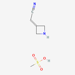 molecular formula C6H10N2O3S B8088963 2-(azetidin-3-ylidene)acetonitrile,methanesulfonicacid 