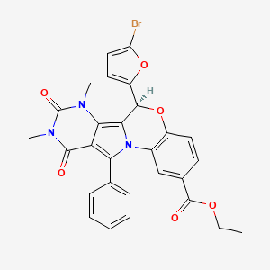 molecular formula C28H22BrN3O6 B8089763 ethyl (9S)-9-(5-bromofuran-2-yl)-12,14-dimethyl-13,15-dioxo-17-phenyl-8-oxa-1,12,14-triazatetracyclo[8.7.0.02,7.011,16]heptadeca-2(7),3,5,10,16-pentaene-4-carboxylate 