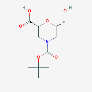 molecular formula C11H19NO6 B8090750 (2R,6S)-4-(tert-butoxycarbonyl)-6-(hydroxymethyl)morpholine-2-carboxylic acid 