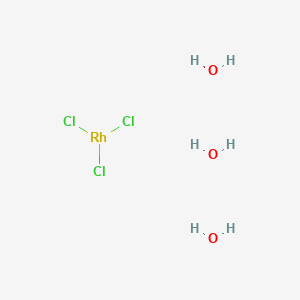 molecular formula RhCl3* 3 H2O<br>Cl3Rh * 3 H2O<br>Cl3H6O3Rh B080923 Rhodium(III) chloride trihydrate CAS No. 13569-65-8