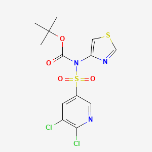 molecular formula C13H13Cl2N3O4S2 B8092569 tert-Butyl ((5,6-dichloropyridin-3-yl)sulfonyl)(thiazol-4-yl)carbamate CAS No. 2412605-11-7