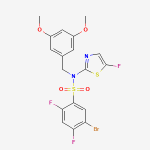 molecular formula C18H14BrF3N2O4S2 B8092843 5-Bromo-N-(3,5-dimethoxybenzyl)-2,4-difluoro-N-(5-fluorothiazol-2-yl)benzenesulfonamide 