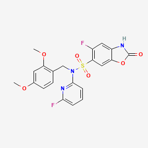 molecular formula C21H17F2N3O6S B8092943 N-(2,4-dimethoxybenzyl)-5-fluoro-N-(6-fluoropyridin-2-yl)-2-oxo-2,3-dihydrobenzo[d]oxazole-6-sulfonamide 