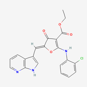 molecular formula C21H16ClN3O4 B8093335 ethyl (5Z)-2-(2-chloroanilino)-4-oxo-5-(1H-pyrrolo[2,3-b]pyridin-3-ylmethylidene)furan-3-carboxylate 