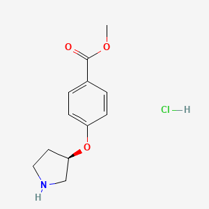 molecular formula C12H16ClNO3 B8096793 Methyl (R)-4-(pyrrolidin-3-yloxy)benzoate hydrochloride 