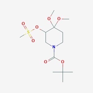 molecular formula C13H25NO7S B8098173 tert-Butyl 4,4-dimethoxy-3-((methylsulfonyl)oxy)piperidine-1-carboxylate 
