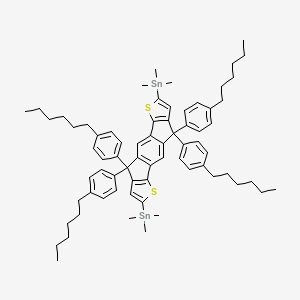 molecular formula C70H90S2Sn2 B8098684 trimethyl-[9,9,18,18-tetrakis(4-hexylphenyl)-15-trimethylstannyl-5,14-dithiapentacyclo[10.6.0.03,10.04,8.013,17]octadeca-1(12),2,4(8),6,10,13(17),15-heptaen-6-yl]stannane 