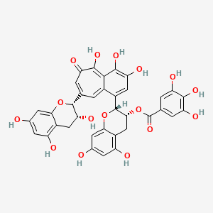 molecular formula C36H28O16 B8099185 5,7-dihydroxy-2-[3,4,6-trihydroxy-5-oxo-8-(3,5,7-trihydroxy-3,4-dihydro-2H-1-benzopyran-2-yl)-5H-benzo[7]annulen-1-yl]-3,4-dihydro-2H-1-benzopyran-3-yl 3,4,5-trihydroxybenzoate 
