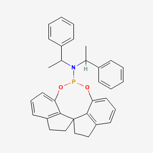 molecular formula C33H32NO2P B8099518 N,N-bis(1-phenylethyl)-4,5,6,7-tetrahydroiindeno[7,1-de:1',7'-fg][1,3,2]dioxaphosphocin-12-amine 