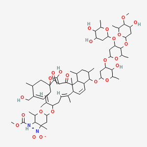 molecular formula C67H100N2O24 B8101077 methyl N-[6-[[(7Z,11Z)-17-[4-[4-(4,5-dihydroxy-6-methyloxan-2-yl)oxy-5-(4-hydroxy-5-methoxy-6-methyloxan-2-yl)oxy-6-methyloxan-2-yl]oxy-5-hydroxy-6-methyloxan-2-yl]oxy-25-hydroxy-4-(hydroxymethyl)-3,8,12,18,20,22-hexamethyl-23,27-dioxo-26-oxapentacyclo[22.2.1.01,6.013,22.016,21]heptacosa-4,7,11,14,24-pentaen-9-yl]oxy]-2,4-dimethyl-4-nitrooxan-3-yl]carbamate 
