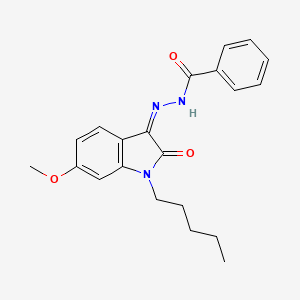 molecular formula C21H23N3O3 B8101354 N-[(Z)-(6-methoxy-2-oxo-1-pentylindol-3-ylidene)amino]benzamide 