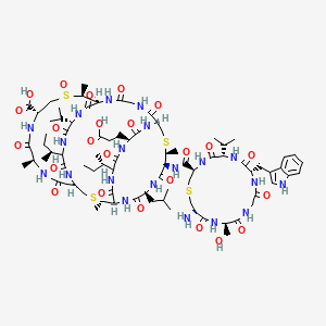 molecular formula C81H124N20O24S4 B8101614 (1R,4S,5S,8S,11S,12S,15R,21S,22S,25R,28S,33S,36S,41S,44S)-11-[[(3R,6S,9S,15R,18S)-18-amino-15-(hydroxymethyl)-9-(1H-indol-3-ylmethyl)-5,8,11,14,17-pentaoxo-6-propan-2-yl-1-thia-4,7,10,13,16-pentazacyclononadecane-3-carbonyl]amino]-33,44-bis[(2S)-butan-2-yl]-41-(2-carboxyethyl)-4,12,22,28-tetramethyl-8-(2-methylpropyl)-7,10,16,19,23,27,30,32,35,38,40,43,46-tridecaoxo-36-propan-2-yl-3,13,23lambda4-trithia-6,9,17,20,26,29,31,34,37,39,42,45-dodecazatricyclo[19.9.8.85,15]hexatetracontane-25-carboxylic acid 