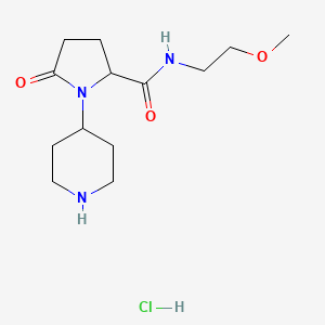 molecular formula C13H24ClN3O3 B8102565 N-(2-methoxyethyl)-5-oxo-1-piperidin-4-ylpyrrolidine-2-carboxamide;hydrochloride 