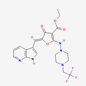 molecular formula C21H22F3N5O4 B8103546 ethyl (5Z)-4-oxo-5-(1H-pyrrolo[2,3-b]pyridin-3-ylmethylidene)-2-[[4-(2,2,2-trifluoroethyl)piperazin-1-yl]amino]furan-3-carboxylate 