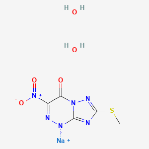molecular formula C5H7N6NaO5S B8104512 sodium;8-methylsulfanyl-3-nitro-1,4,7,9-tetraza-5-azanidabicyclo[4.3.0]nona-3,6,8-trien-2-one;dihydrate 