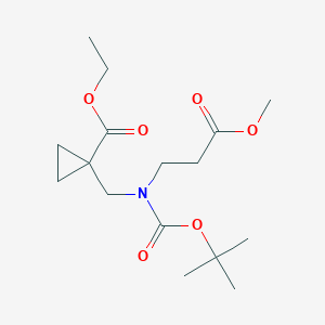 molecular formula C16H27NO6 B8104740 Ethyl 1-(((tert-butoxycarbonyl)(3-methoxy-3-oxopropyl)amino)methyl)cyclopropanecarboxylate 