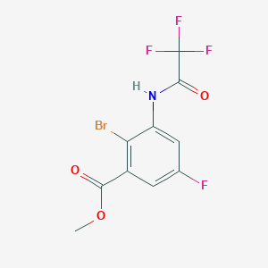 molecular formula C10H6BrF4NO3 B8104746 Methyl 2-bromo-5-fluoro-3-(2,2,2-trifluoroacetamido)benzoate 