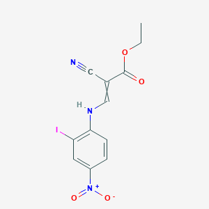 molecular formula C12H10IN3O4 B8104773 Ethyl 2-cyano-3-(2-iodo-4-nitroanilino)prop-2-enoate 