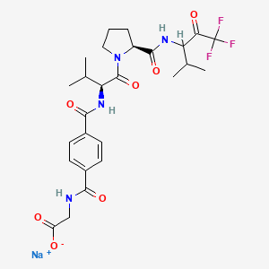 molecular formula C26H32F3N4NaO7 B8106691 sodium;2-[[4-[[(2S)-3-methyl-1-oxo-1-[(2S)-2-[(1,1,1-trifluoro-4-methyl-2-oxopentan-3-yl)carbamoyl]pyrrolidin-1-yl]butan-2-yl]carbamoyl]benzoyl]amino]acetate 