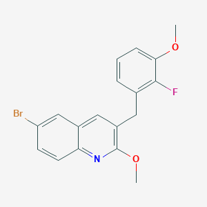 molecular formula C18H15BrFNO2 B8112813 6-Bromo-3-(2-fluoro-3-methoxybenzyl)-2-methoxyquinoline 