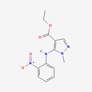 molecular formula C13H14N4O4 B8113187 Ethyl 1-methyl-5-((2-nitrophenyl)amino)-1H-pyrazole-4-carboxylate 