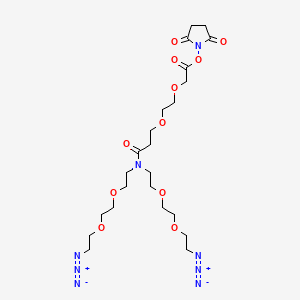 molecular formula C23H38N8O11 B8116234 N,N-Bis(PEG2-azide)-N-PEG2-ethanoic NHS Ester 