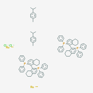 molecular formula C108H108Cl2P4Ru2+2 B8117779 CHLORO[(R)-(+)-2,2'-BIS(DIPHENYLPHOSPHINO)-5,5',6,6',7,7',8,8'-OCTAHYDRO-1,1'-BINAPHTHYL](P-CYMENE)RUTHENIUM(II) CHLORIDE 