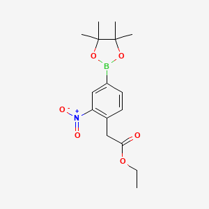 molecular formula C16H22BNO6 B8119447 Ethyl 2-(2-nitro-4-(4,4,5,5-tetramethyl-1,3,2-dioxaborolan-2-yl)phenyl)acetate 