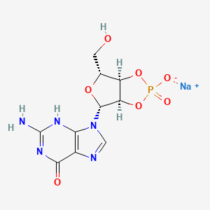 molecular formula C10H11N5NaO7P B8119652 sodium;9-[(3aR,4R,6R,6aR)-6-(hydroxymethyl)-2-oxido-2-oxo-3a,4,6,6a-tetrahydrofuro[3,4-d][1,3,2]dioxaphosphol-4-yl]-2-amino-3H-purin-6-one 
