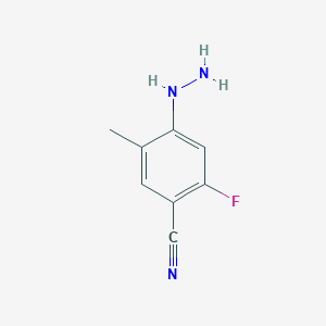 molecular formula C8H8FN3 B8120694 2-Fluoro-4-hydrazino-5-methyl-benzonitrile 