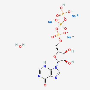 molecular formula C10H14N4Na3O15P3 B8121687 trisodium;[[[(2R,3S,4R,5R)-3,4-dihydroxy-5-(6-oxo-3H-purin-9-yl)oxolan-2-yl]methoxy-oxidophosphoryl]oxy-oxidophosphoryl] hydrogen phosphate;hydrate 