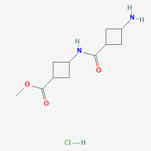 molecular formula C11H19ClN2O3 B8121888 Methyl 3-[(3-aminocyclobutanecarbonyl)amino]cyclobutanecarboxylate hydrochloride 