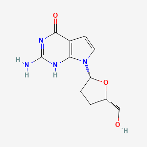 molecular formula C11H14N4O3 B8122798 2-amino-7-[(2R,5S)-5-(hydroxymethyl)oxolan-2-yl]-1H-pyrrolo[2,3-d]pyrimidin-4-one 