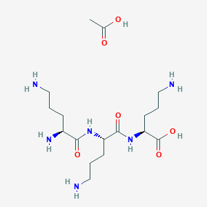 molecular formula C17H36N6O6 B8122912 acetic acid;(2S)-5-amino-2-[[(2S)-5-amino-2-[[(2S)-2,5-diaminopentanoyl]amino]pentanoyl]amino]pentanoic acid 