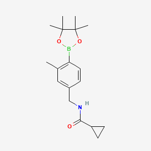 molecular formula C18H26BNO3 B8124591 N-[[3-methyl-4-(4,4,5,5-tetramethyl-1,3,2-dioxaborolan-2-yl)phenyl]methyl]cyclopropanecarboxamide 