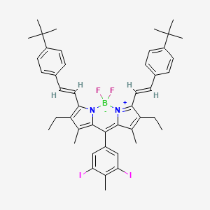 molecular formula C46H51BF2I2N2 B8124641 4,12-bis[(E)-2-(4-tert-butylphenyl)ethenyl]-8-(3,5-diiodo-4-methylphenyl)-5,11-diethyl-2,2-difluoro-6,10-dimethyl-3-aza-1-azonia-2-boranuidatricyclo[7.3.0.03,7]dodeca-1(12),4,6,8,10-pentaene 