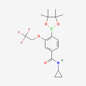 molecular formula C18H23BF3NO4 B8125806 N-Cyclopropyl-4-(4,4,5,5-tetramethyl-[1,3,2]dioxaborolan-2-yl)-3-(2,2,2-trifluoro-ethoxy)-benzamide 