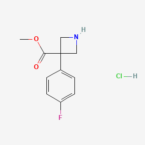molecular formula C11H13ClFNO2 B8126127 Methyl 3-(4-fluorophenyl)azetidine-3-carboxylate hydrochloride 