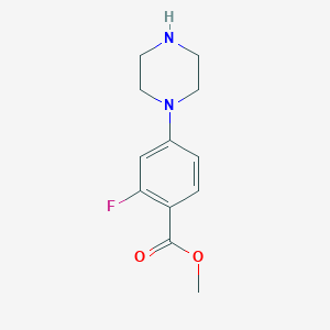 molecular formula C12H15FN2O2 B8128120 Methyl 2-Fluoro-4-(1-piperazinyl)benzoate 