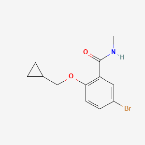 molecular formula C12H14BrNO2 B8130389 5-Bromo-2-(cyclopropylmethoxy)-N-methylbenzamide 